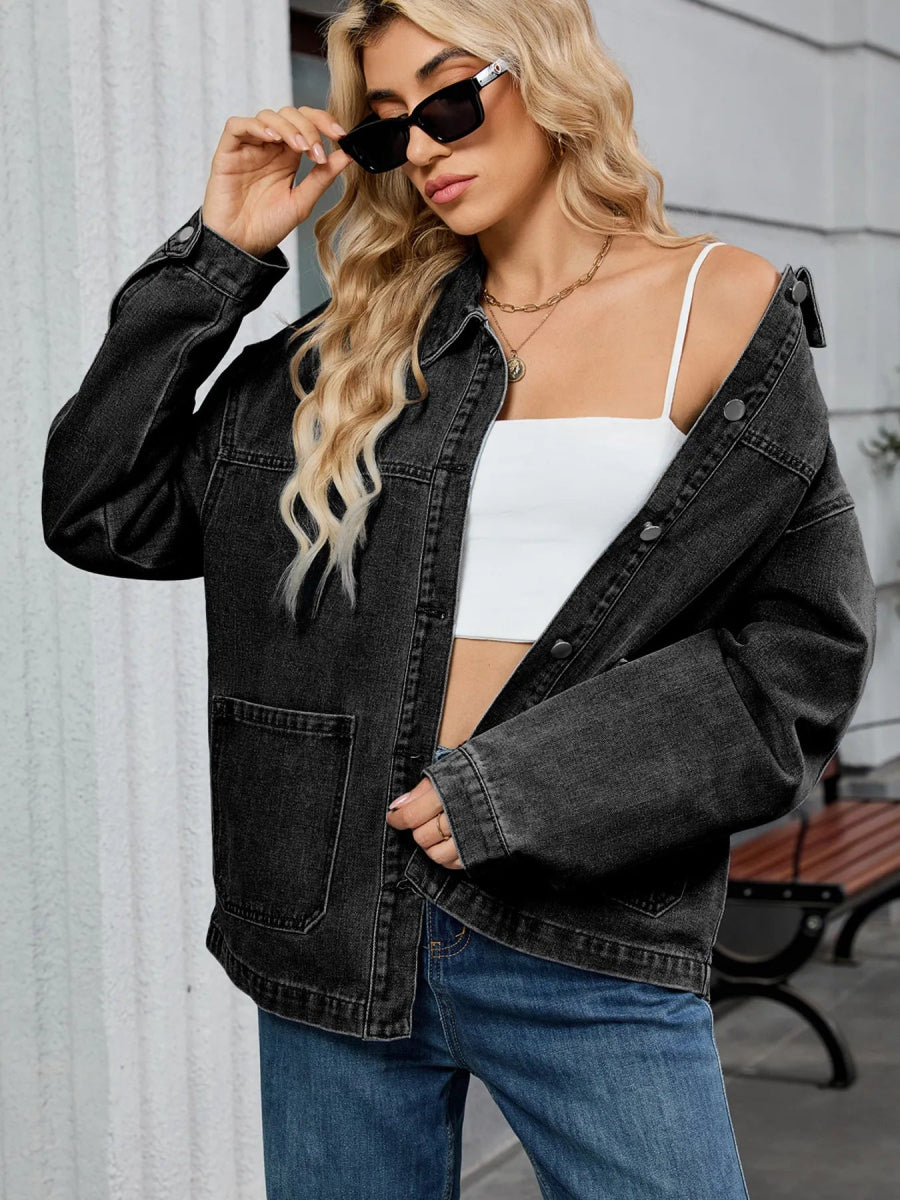 Washed Oversized Button Down Denim Jacket-Nordavory