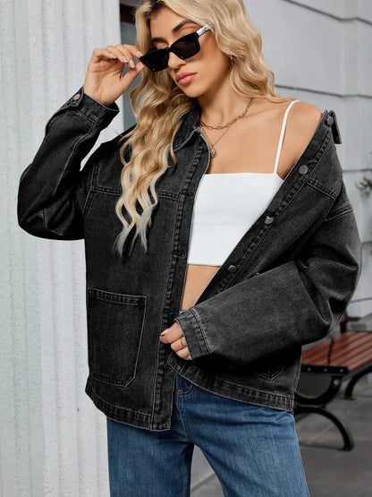 Washed Oversized Button Down Denim Jacket-Nordavory