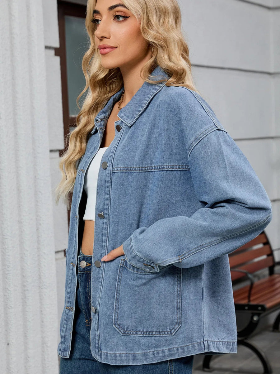 Washed Oversized Button Down Denim Jacket-Nordavory