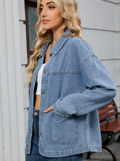 Washed Oversized Button Down Denim Jacket-Nordavory