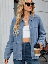 Washed Oversized Button Down Denim Jacket - Nordavory