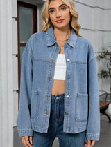 Washed Oversized Button Down Denim Jacket - Nordavory