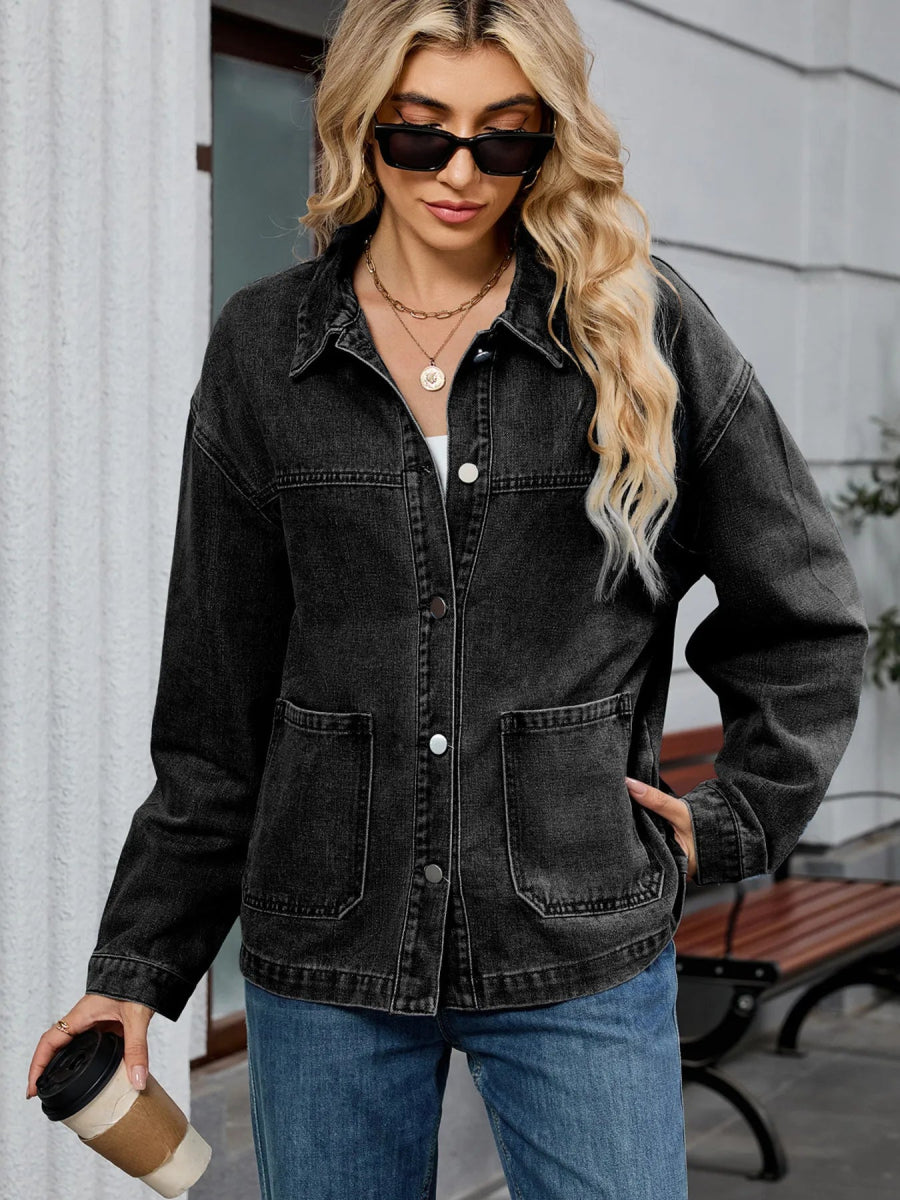 Washed Oversized Button Down Denim Jacket-Nordavory