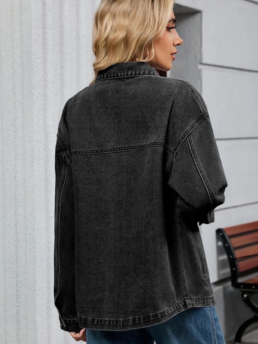 Washed Oversized Button Down Denim Jacket-Nordavory