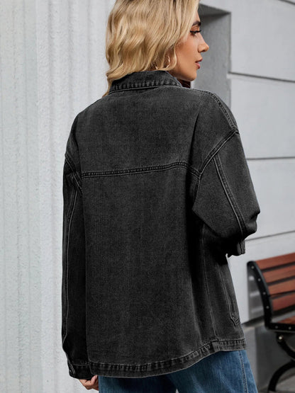 Washed Oversized Button Down Denim Jacket-Nordavory