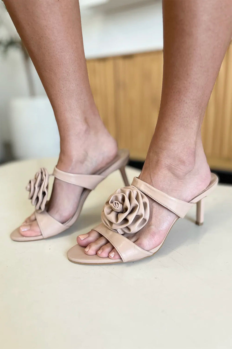 Weeboo Flower PU Leather Stiletto Heel Sandals-Nordavory