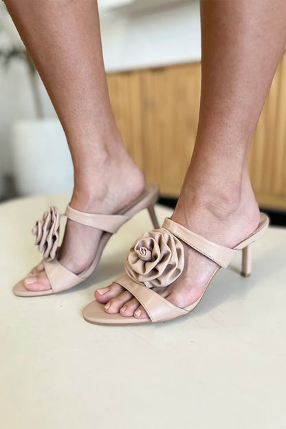 Weeboo Flower PU Leather Stiletto Heel Sandals-Nordavory