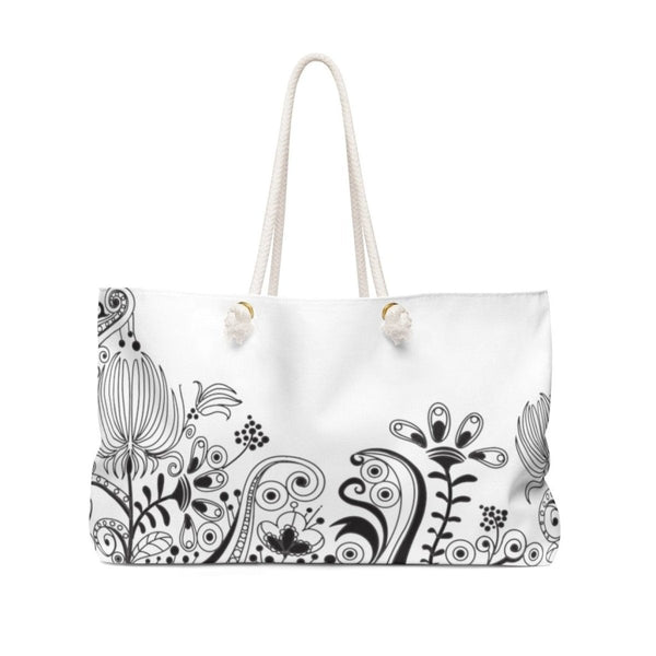 Weekender Tote Bag - White Floral Illustration - Nordavory