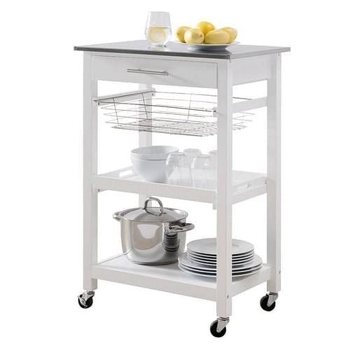 White Stainless Steel Top Kitchen Cart with Drawer and Storage Shelves Other nordavory