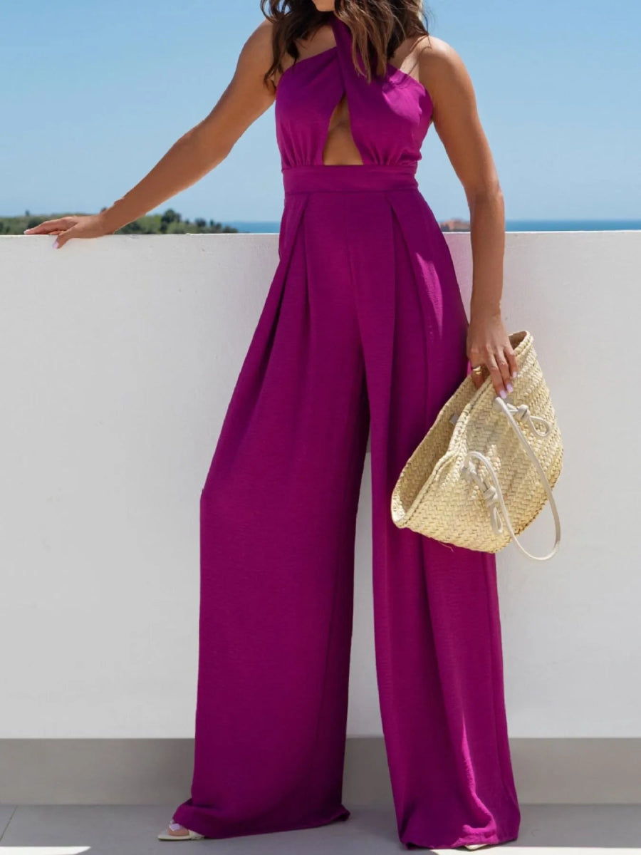 Wide Leg Cutout Halter Neck Jumpsuit-Nordavory
