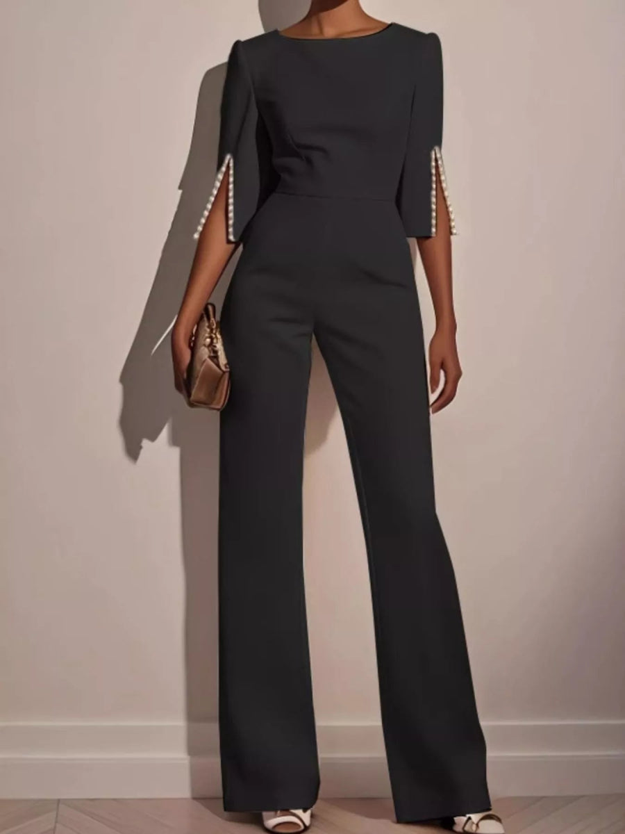 Wide-Leg Jumpsuit with Slit Sleeve-Nordavory