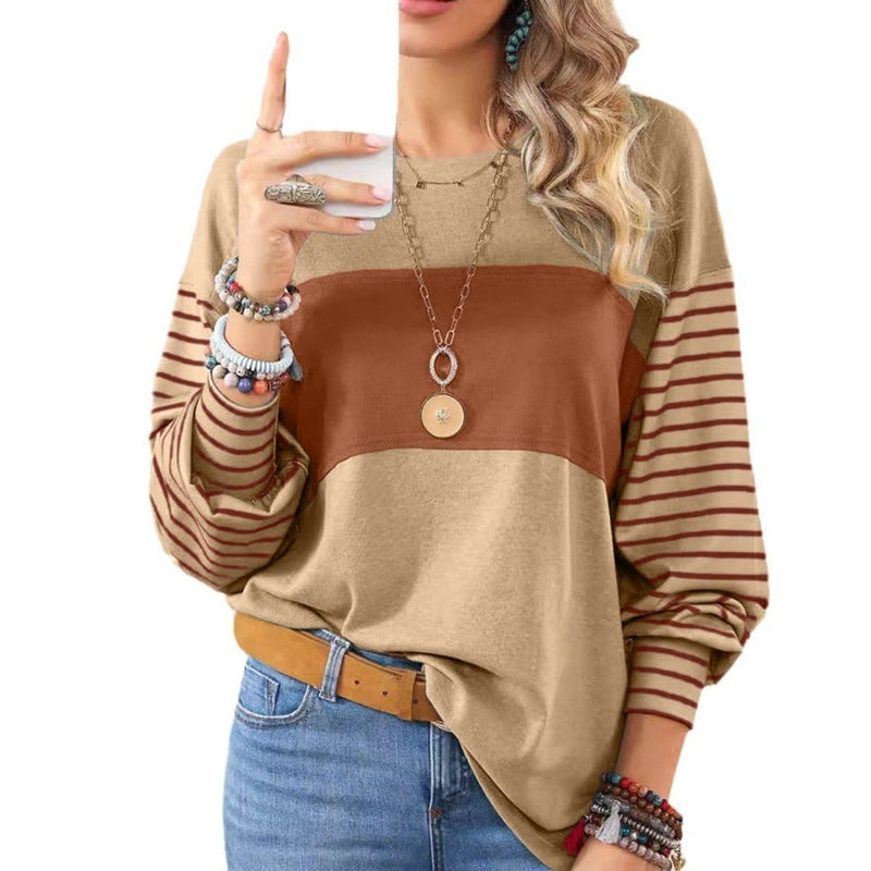 Womens Long Sleeve Pullover Tops Striped Basice T-shirt Tops & Blouses nordavory