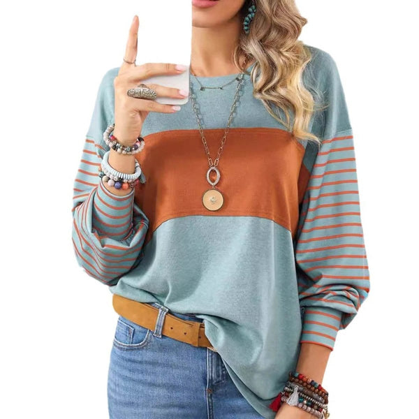 Womens Long Sleeve Pullover Tops Striped Basice T-shirt Tops & Blouses nordavory