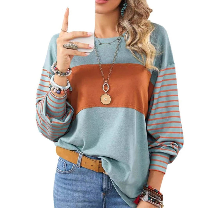 Womens Long Sleeve Pullover Tops Striped Basice T-shirt Tops & Blouses nordavory