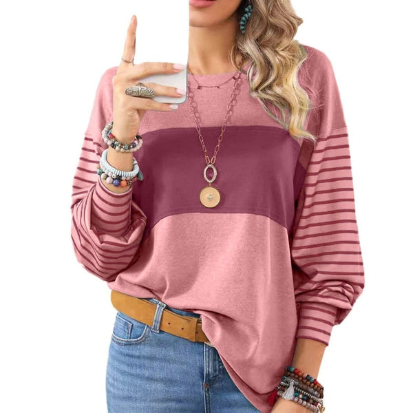 Womens Long Sleeve Pullover Tops Striped Basice T-shirt Tops & Blouses nordavory