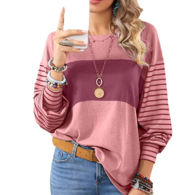 Womens Long Sleeve Pullover Tops Striped Basice T-shirt Tops & Blouses nordavory