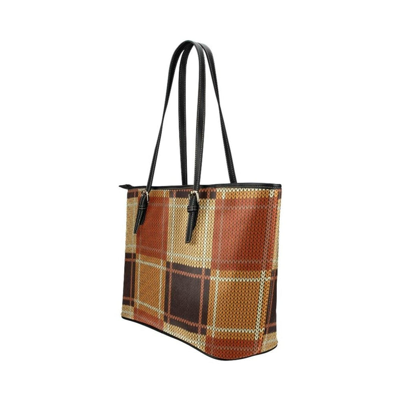 Women’s Shoulder Bag - Brown Checker Double Handle Handbag - Nordavory