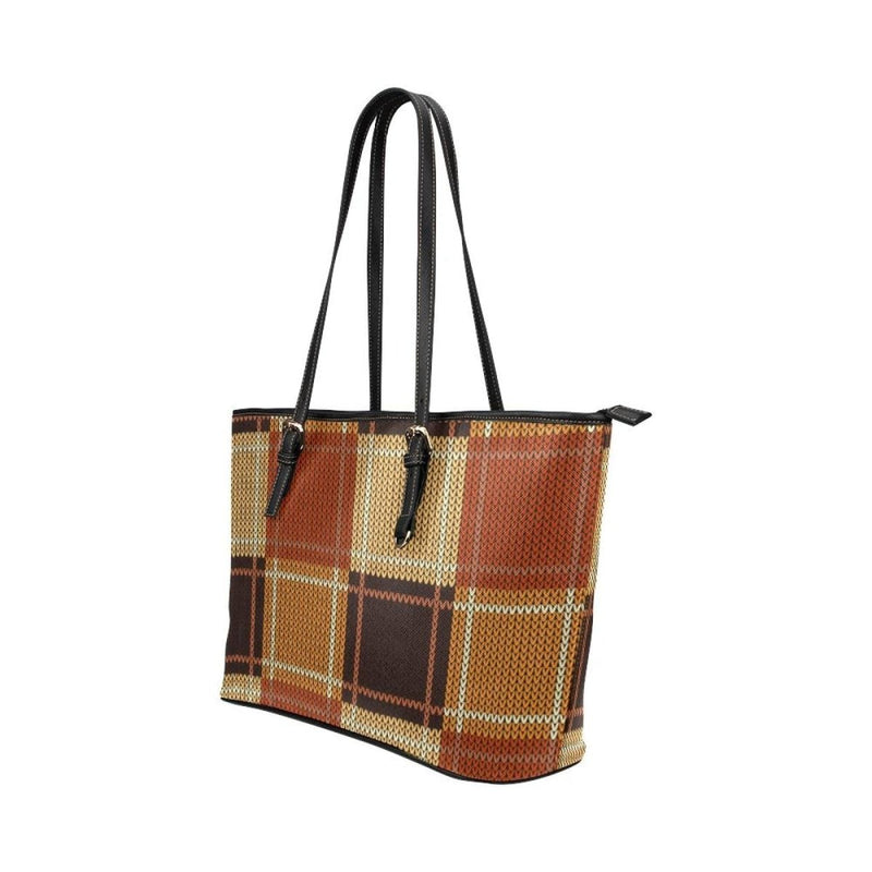 Women’s Shoulder Bag - Brown Checker Double Handle Handbag - Nordavory