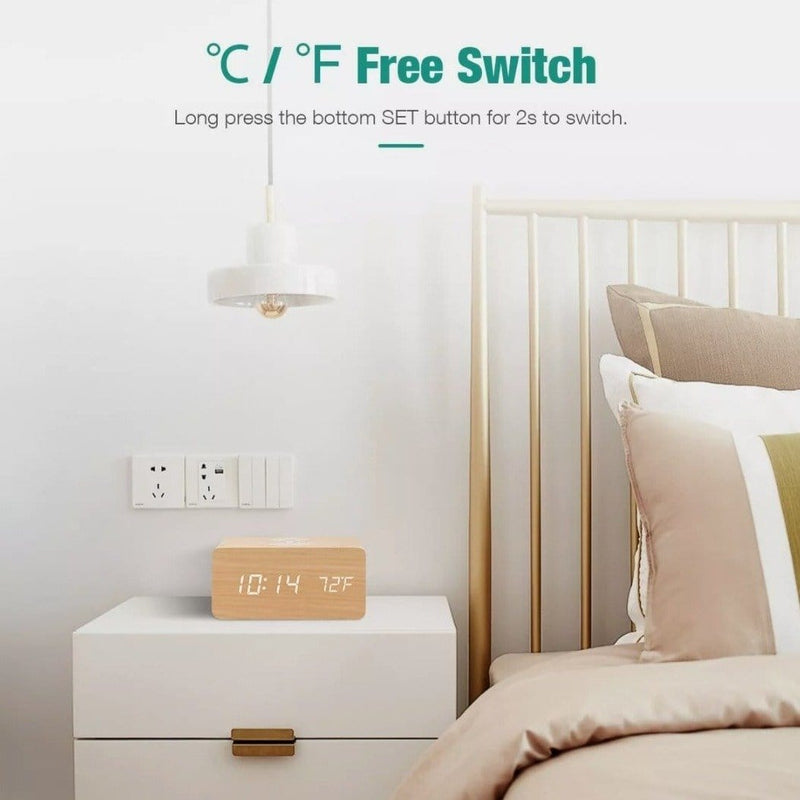 Wooden Digital Alarm Clock with Wireless Phone Charging Pad Mobile & Laptop Accessories nordavory