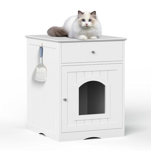 Wooden Pet House Cat Litter Box Enclosure with Drawer, Side Table, Pets nordavory
