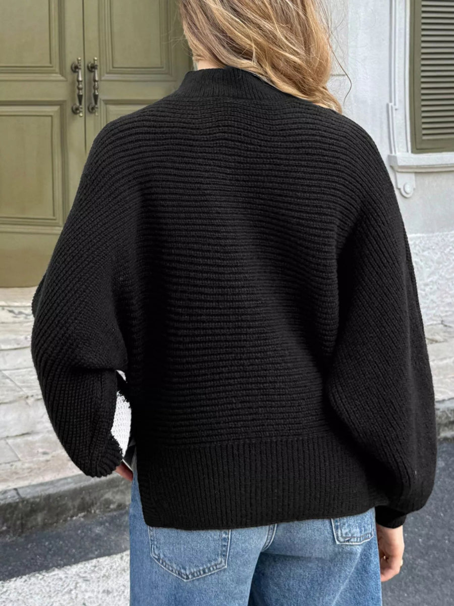 Zigzag Pattern Mock Neck Sweater-Nordavory