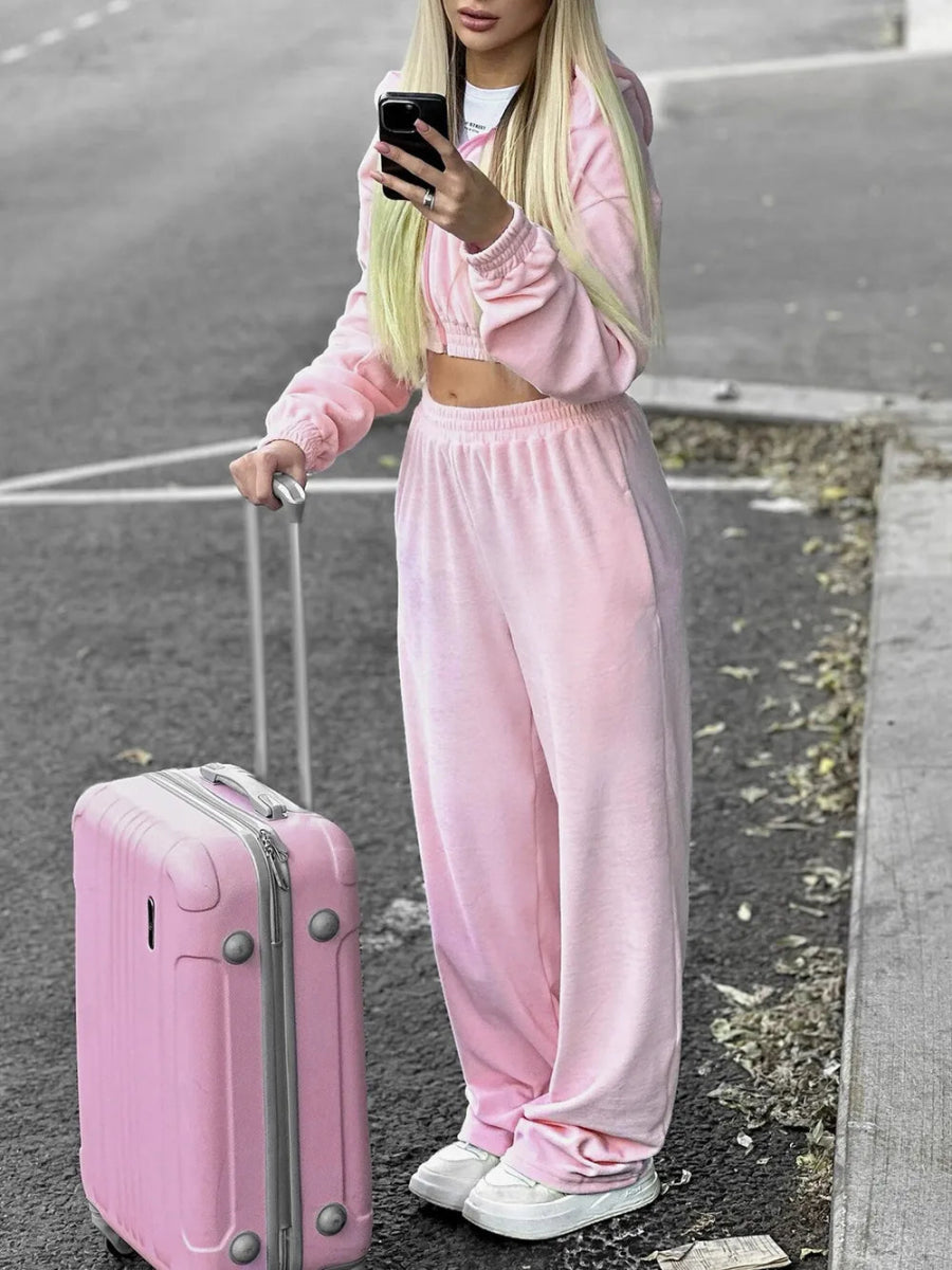 Zip Up Hoodie and Pocketed Pants Set-Nordavory