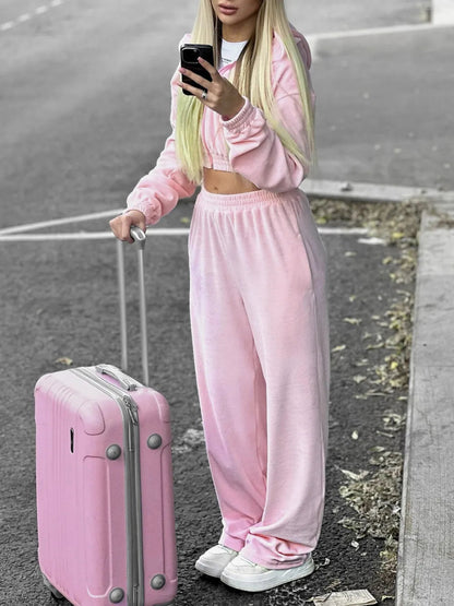 Zip Up Hoodie and Pocketed Pants Set-Nordavory