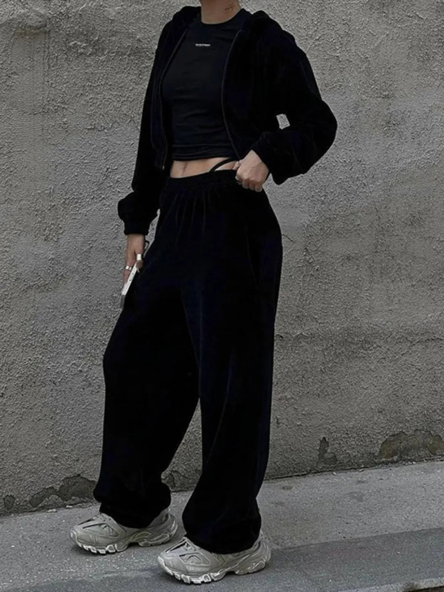 Zip Up Hoodie and Pocketed Pants Set-Nordavory
