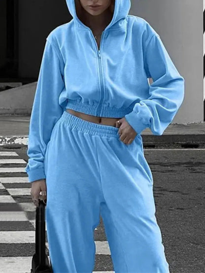 Zip Up Hoodie and Pocketed Pants Set-Nordavory