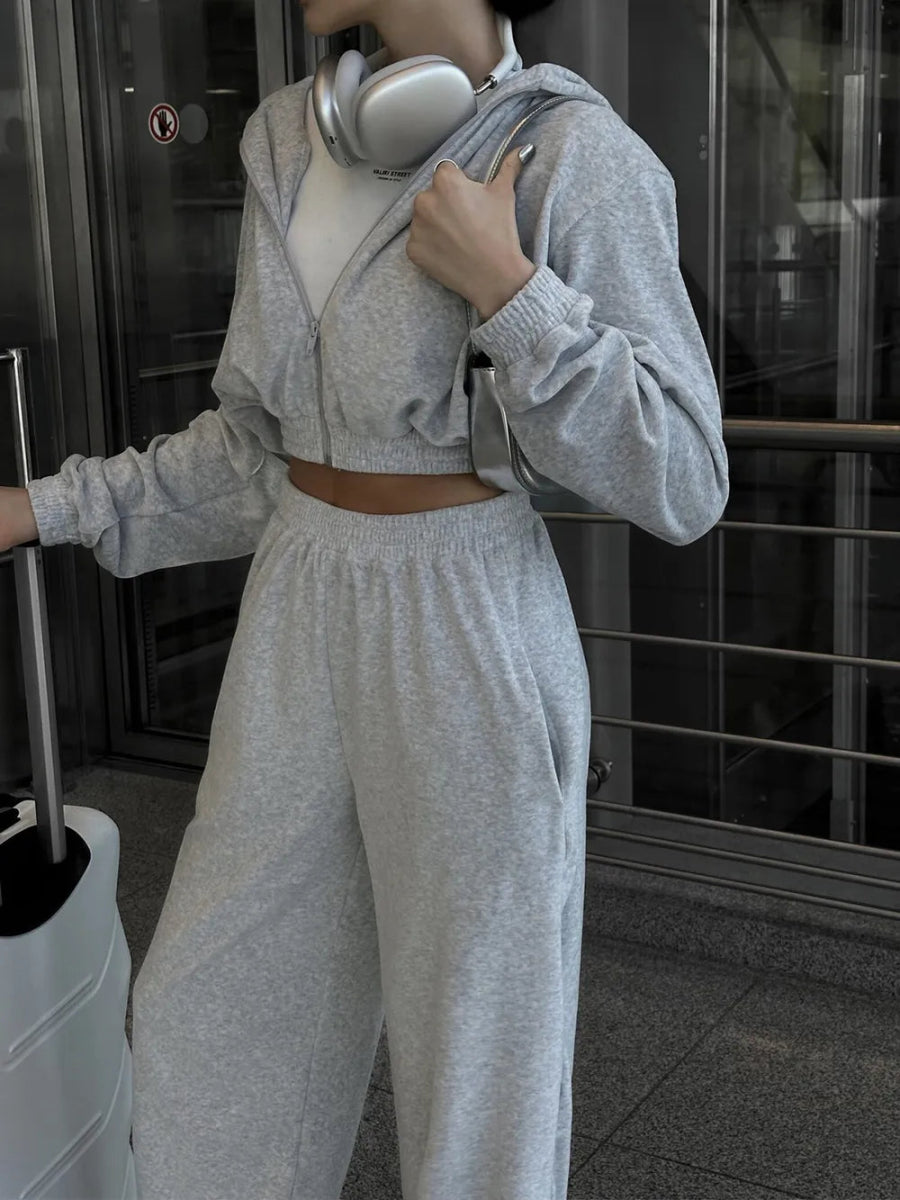 Zip Up Hoodie and Pocketed Pants Set-Nordavory
