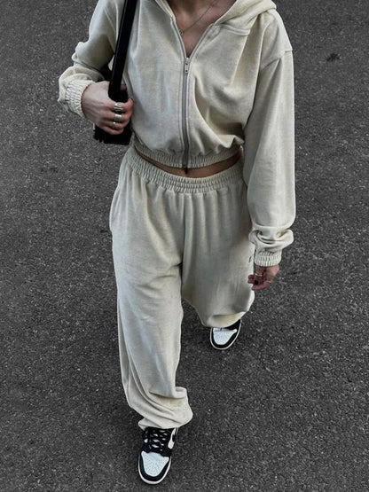 Zip Up Hoodie and Pocketed Pants Set-Nordavory
