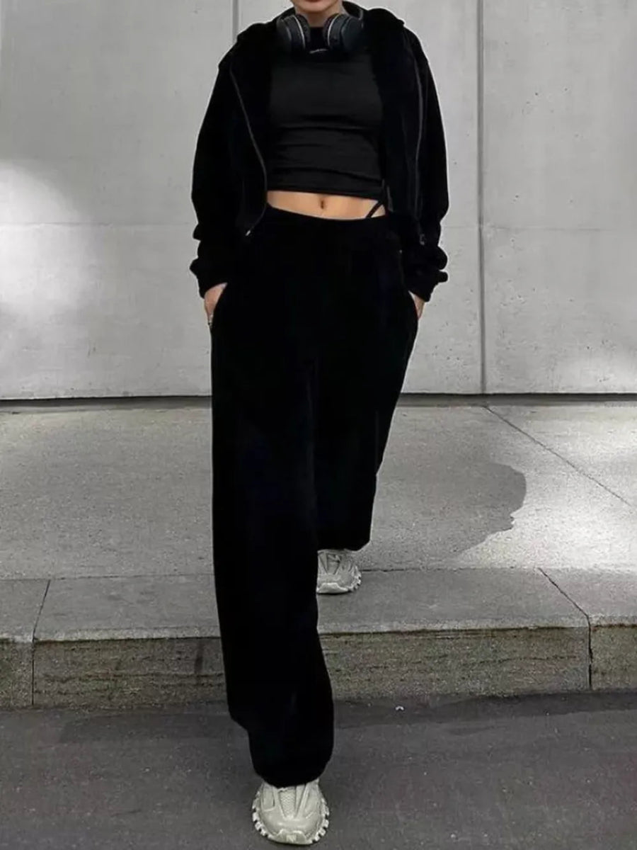 Zip Up Hoodie and Pocketed Pants Set-Nordavory