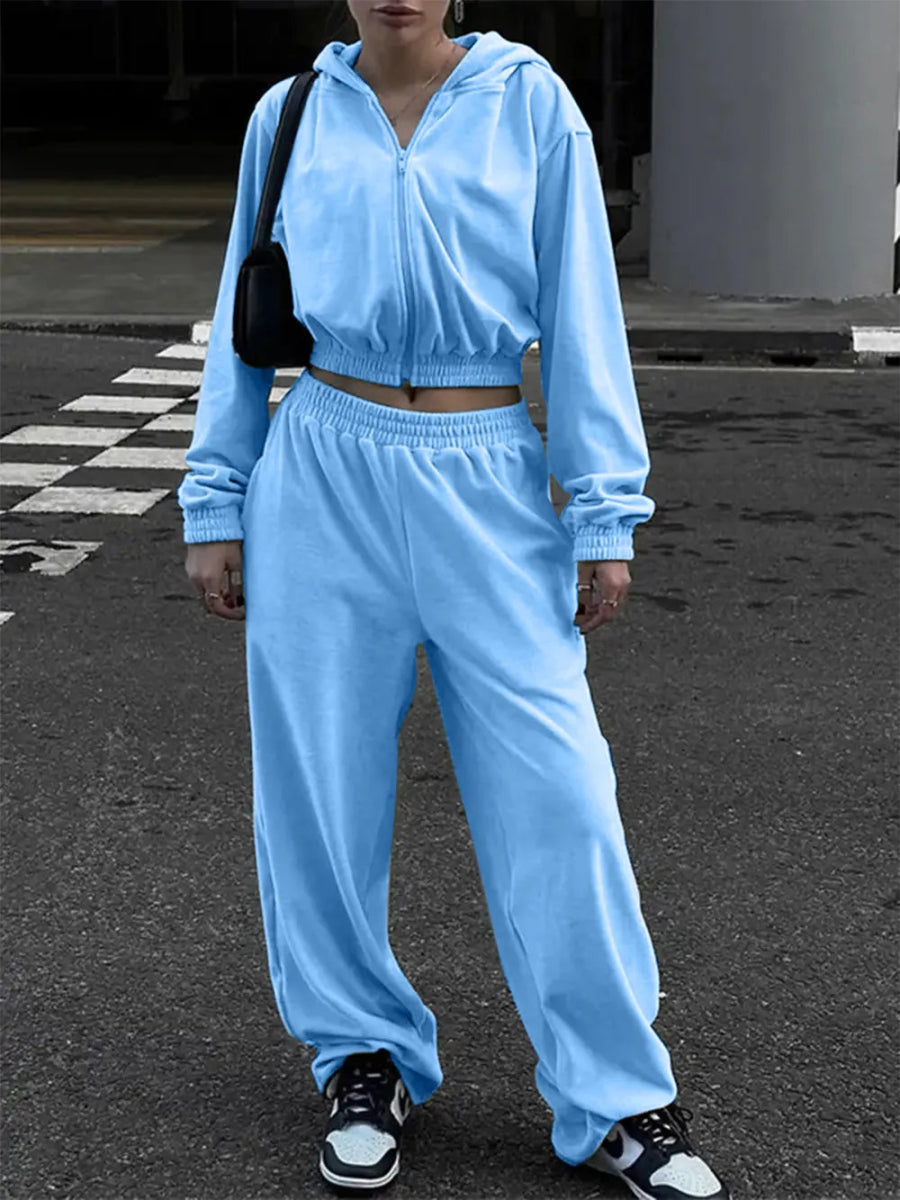 Zip Up Hoodie and Pocketed Pants Set-Nordavory