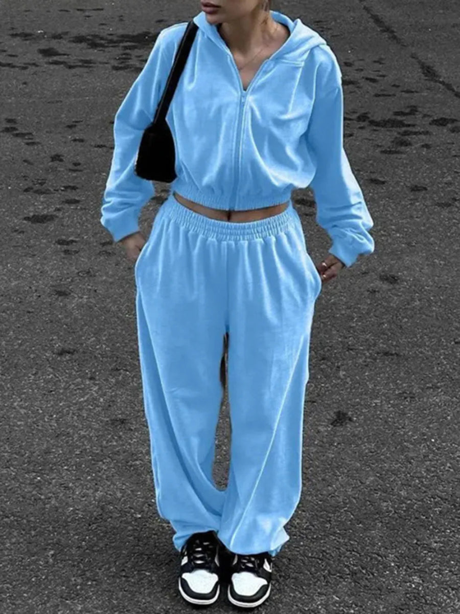 Zip Up Hoodie and Pocketed Pants Set-Nordavory