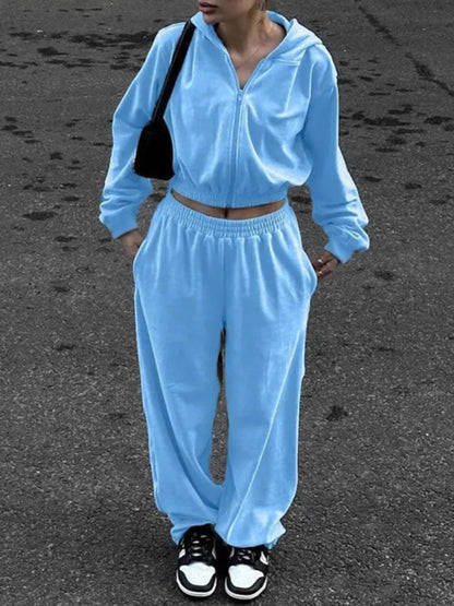 Zip Up Hoodie and Pocketed Pants Set-Nordavory
