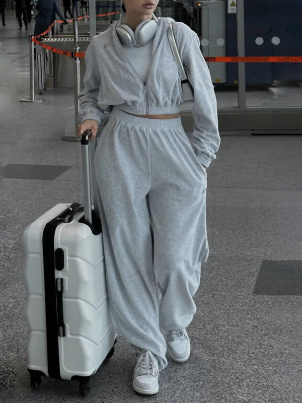 Zip Up Hoodie and Pocketed Pants Set-Nordavory