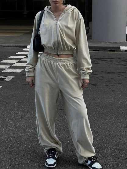 Zip Up Hoodie and Pocketed Pants Set-Nordavory