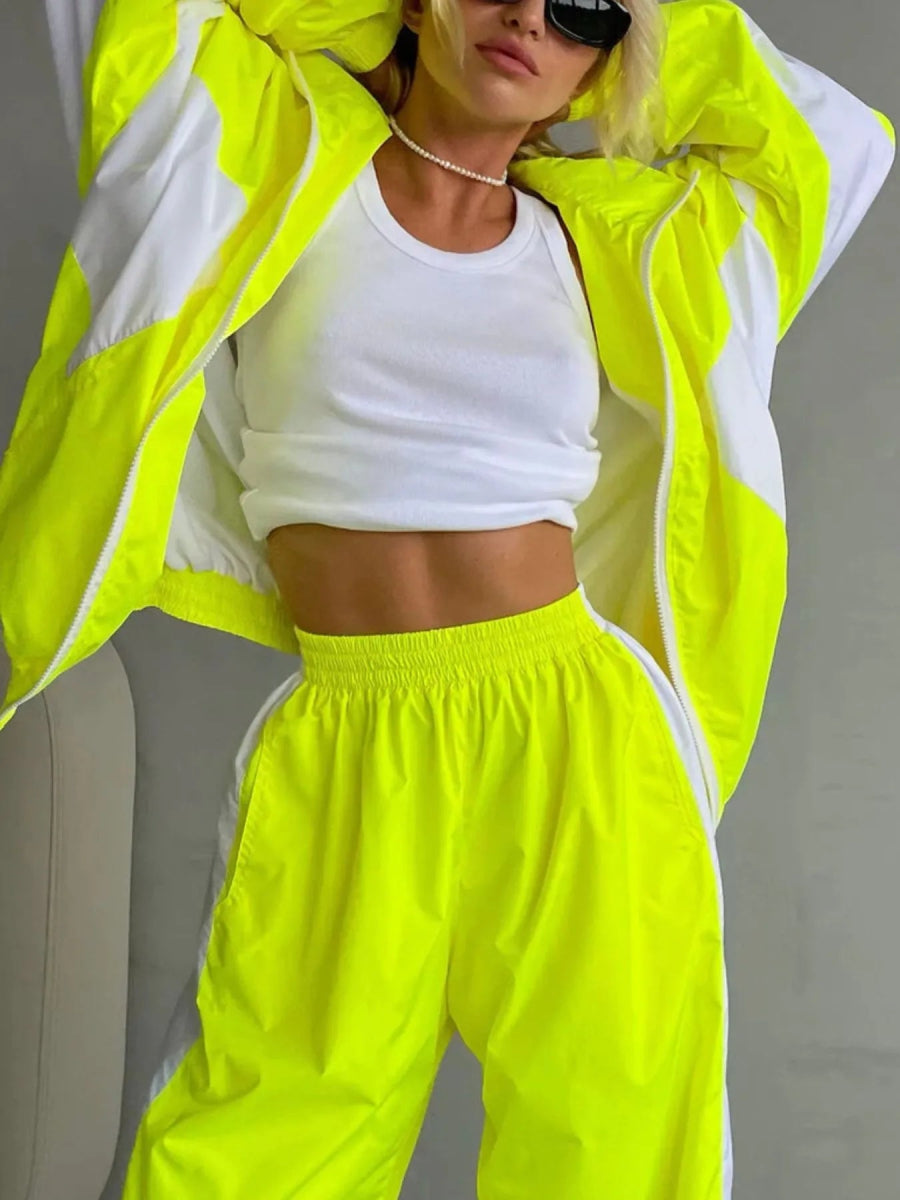 Zip Up Long Sleeve Top and Pants Set-Nordavory