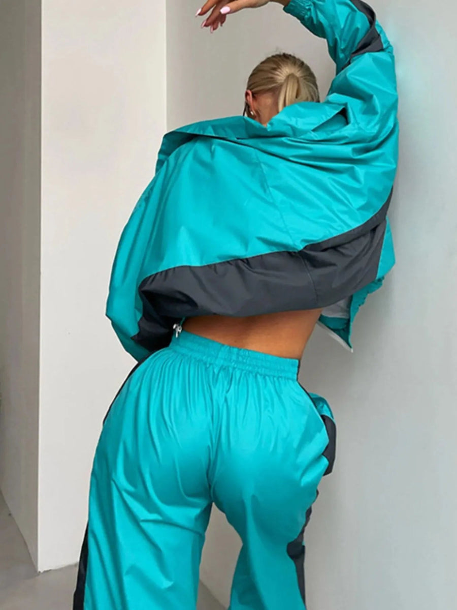 Zip Up Long Sleeve Top and Pants Set-Nordavory