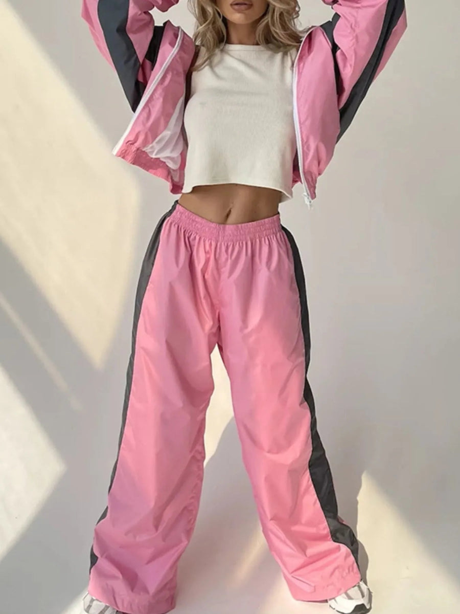 Zip Up Long Sleeve Top and Pants Set-Nordavory