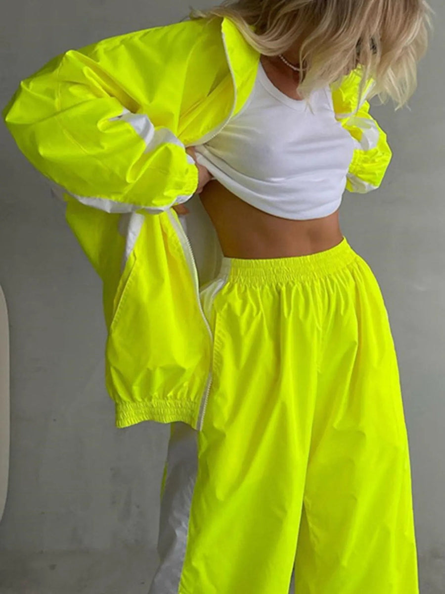 Zip Up Long Sleeve Top and Pants Set-Nordavory