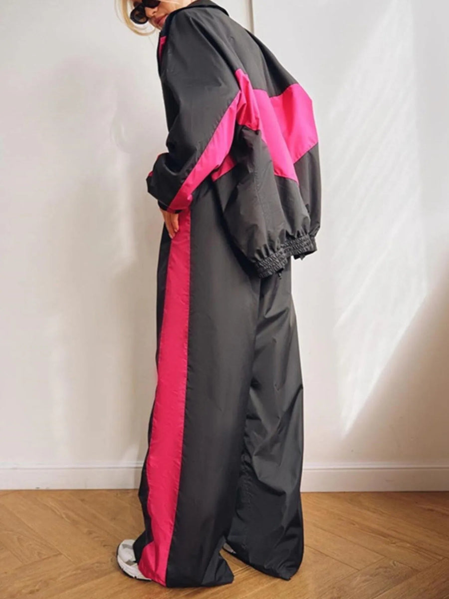 Zip Up Long Sleeve Top and Pants Set-Nordavory